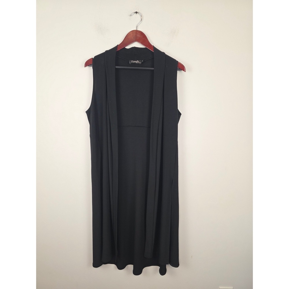 Sympli Womens Black Long‎ Sleeveless Open Front Cardigan Vest Side Slits Size 8